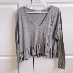 Gray Long Sleeve Ruffle Shirt